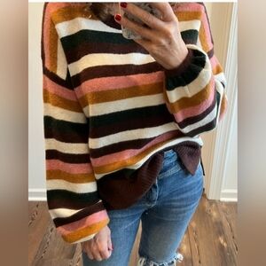 Madewell Striped Sweater in Pink, Green, and Brown